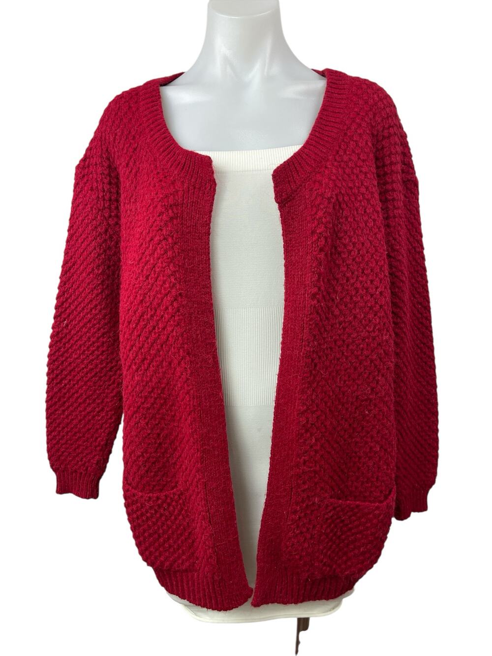 River Island Red Chunky Knit Long Sleeve Open Front Cardigan Sweater Jacket 8